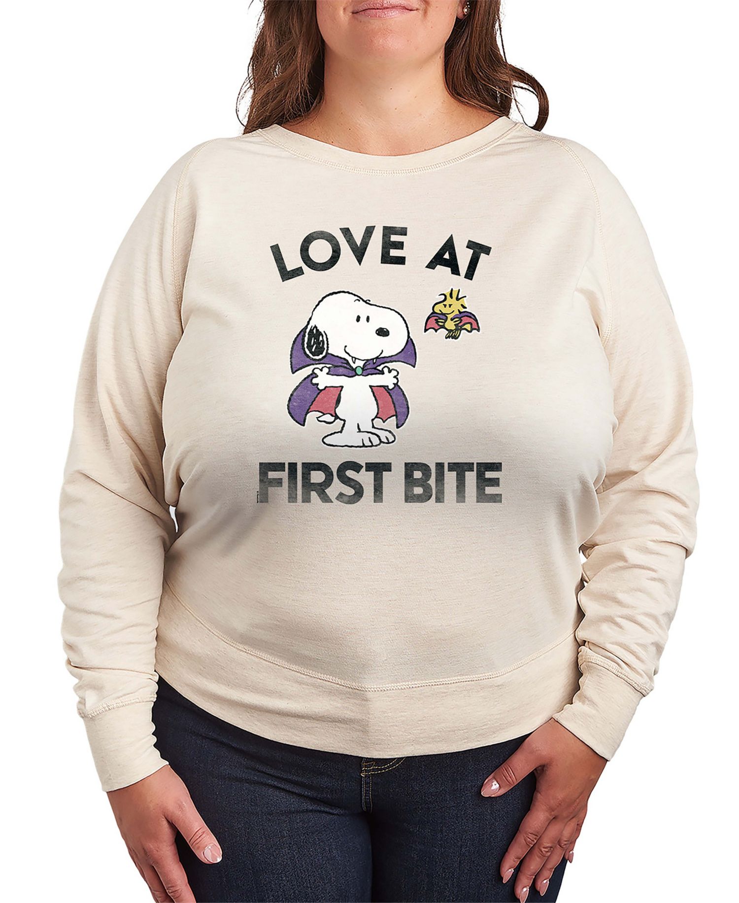 Plus Size Halloween Woodstock and Snoopy Vampires French Terry Long Sleeve T-Shirt