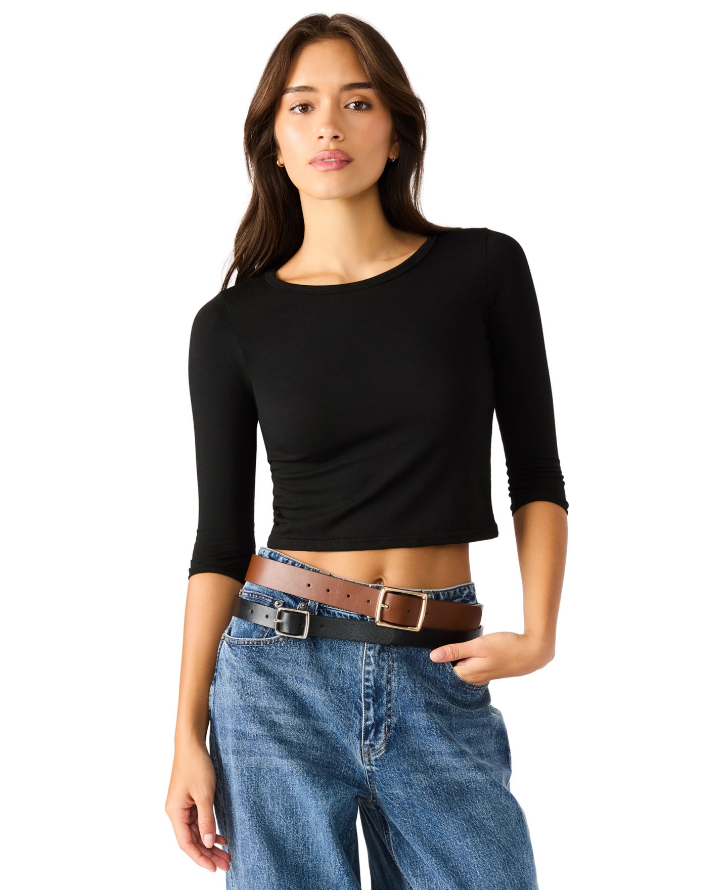 Женские ремни Steve Madden 2 Piece Smooth and Textured, цвет: Коричневый / Чёрный — фото 8