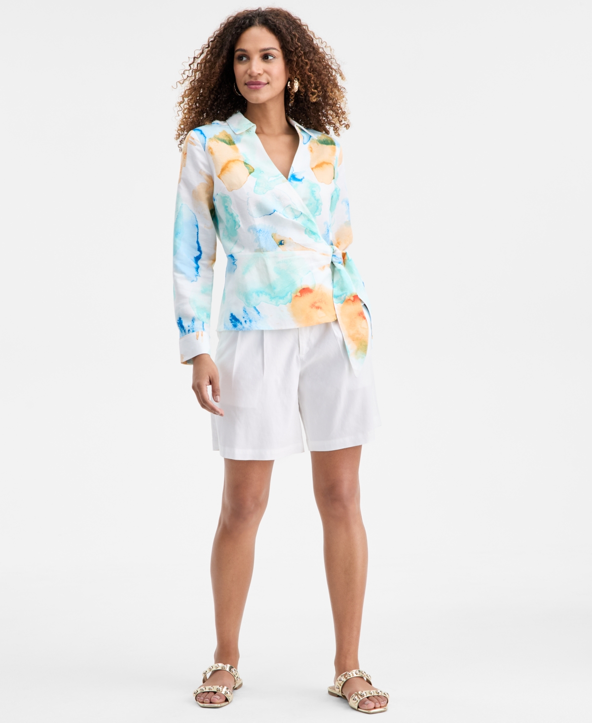 I.n.c. International Concepts Women's Bailey Printed Surplice Wrap Top, Macy's Exclusive