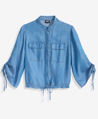 Women's Chambray Tie-Sleeve Pocket Blouse, Macy's Exclusive