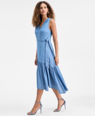Women's Surplice Asymmetrical Tiered Sleeveless Wrap Dress, Macy's Exclusive