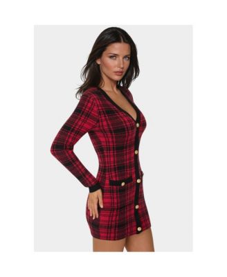 Women's Plaid Faux Cardi Dress