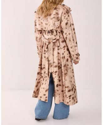 Women's Cow Print Faux Leather Trench Coat