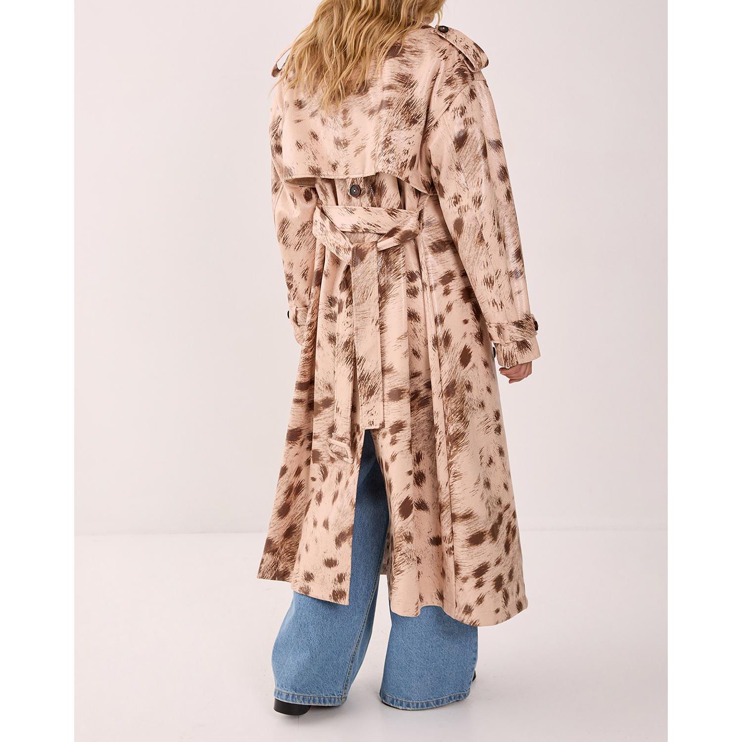 Women's Cow Print Faux Leather Trench Coat