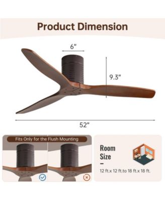 52-inch Modern Brown 3-Blade Flush Mount Fans Supports Remote Control 6-Speed Arbitrary Adjustment and Timing Function