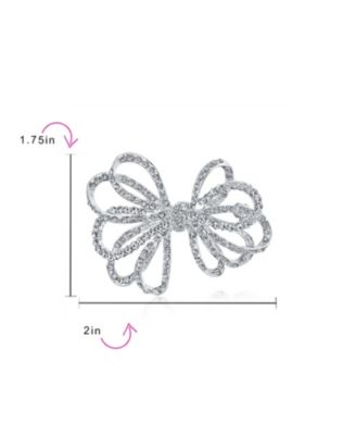 Set of 2 Large Holiday Crystal Bow Brooch Pin Silver Gold Plated