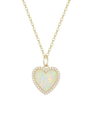 Kamaria Heart Necklace with Lab-Grown Opal in 14k Gold Plated Sterling Silver - White opal