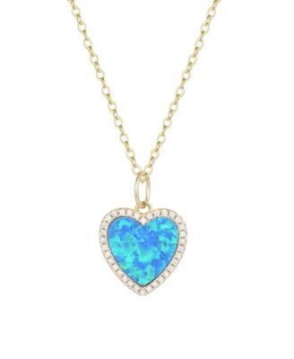 Kamaria Heart Necklace with Lab-Grown Opal in 14k Gold Plated Sterling Silver - Blue green opal