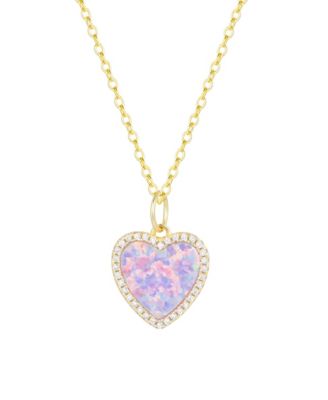 Kamaria Heart Necklace with Lab-Grown Opal in 14k Gold Plated Sterling Silver - Lavender opal
