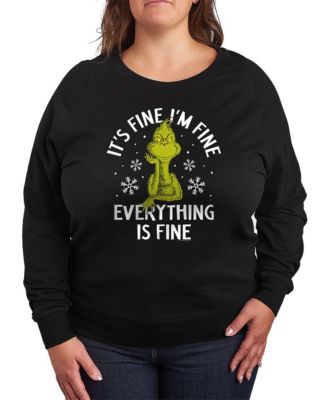 Plus Size Grinch Christmas Everything is Fine French Terry Long Sleeve T-Shirt