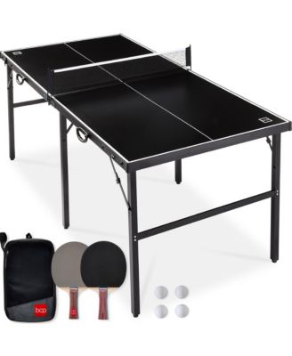 6x3ft Aluminum Frame Adjustable Feet, Folding Design & 2 Paddles Portable Ping Pong Table Game Set