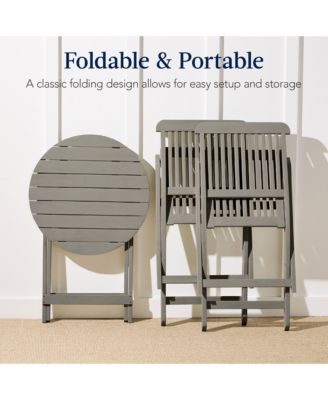 3-Piece Acacia Wood Bistro Set, Folding Patio Furniture w/ 2 Chairs, Table