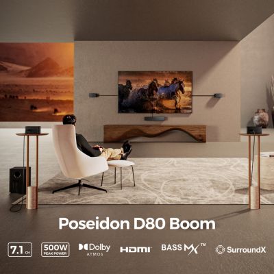 Poseidon D80 Boom 7.1 Channel Sound bar with Dolby Atmos, Surround sound system for tv, 500W - Black