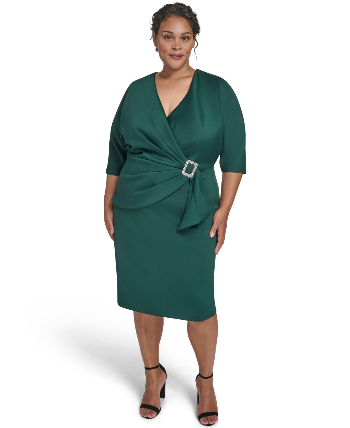 Eliza J Plus Size V-neck Scuba Midi Dress In Green