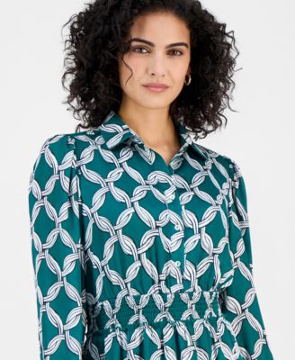 Women's Printed Peplum-Hem Midi Dress