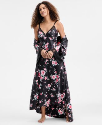 Women's Printed Lace Trim Satin Gown