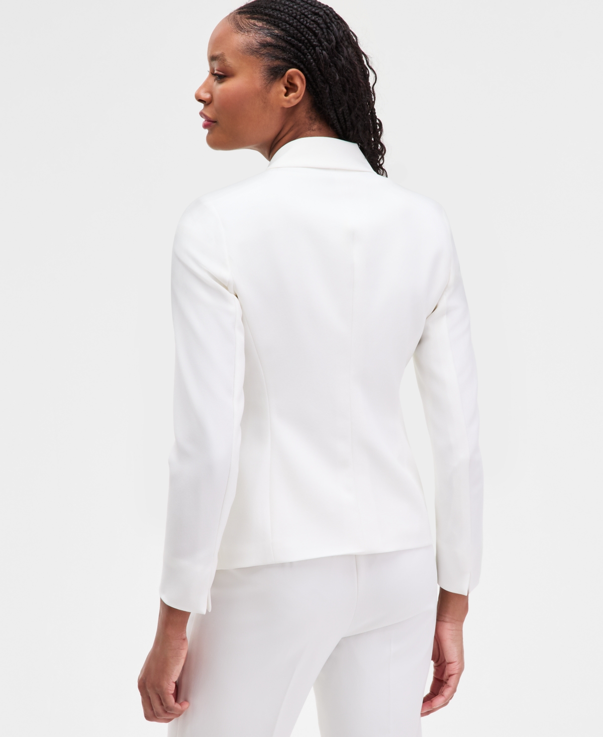 Kasper Womens Stretch Crepe Two Button Jacket Cowl Neck Cap Sleeve Top Stretch Crepe High Rise Straight Pan In Multi