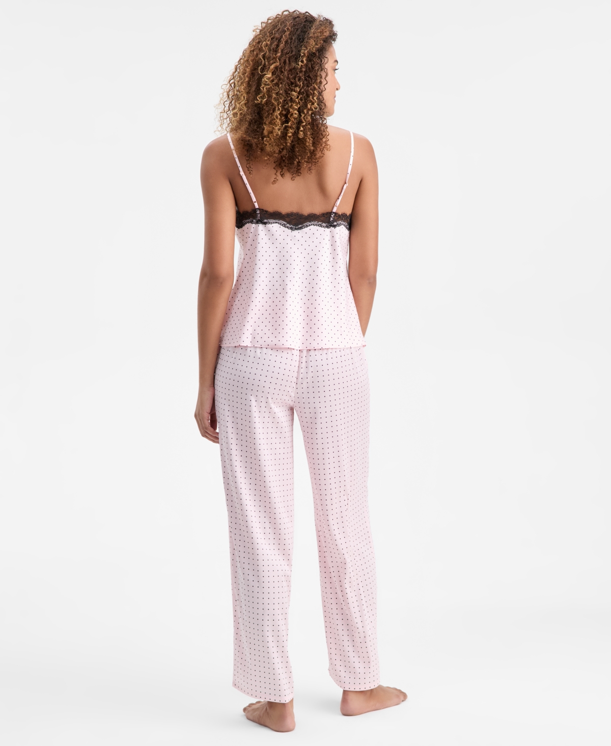 I.n.c. International Concepts Women's Stretch Satin Lace-Trim Top & Pajama Pants Set, Created for Macy's