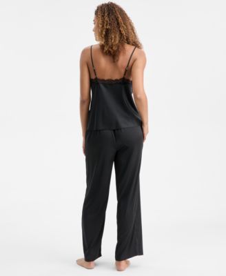 Women's Stretch Satin Lace-Trim Top & Pajama Pants Set, Created for Macy's