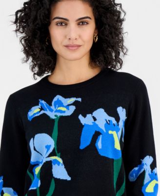 Women's Flower Jacquard Crewneck Sweater