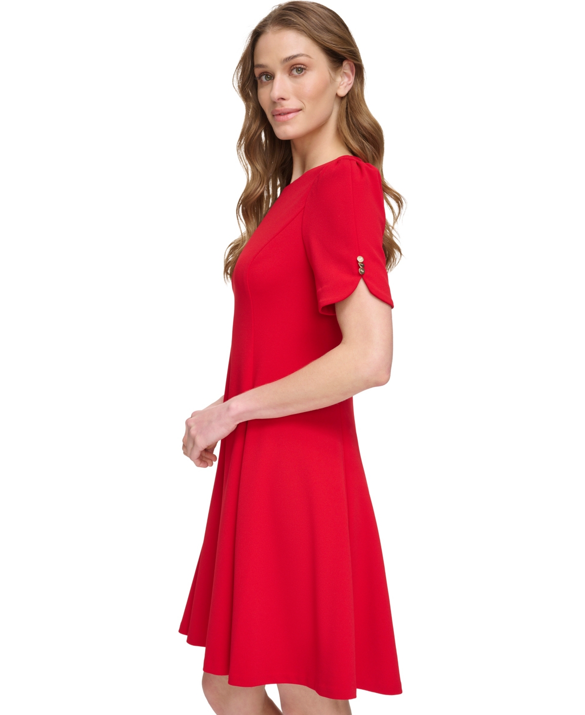 Dkny Women's Short Sleeve Fit And Flare Dress In Red