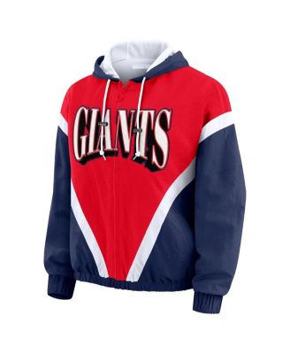 Women's Red/Royal New York Giants Retro Crinkle Full-Zip Hoodie Windbreaker