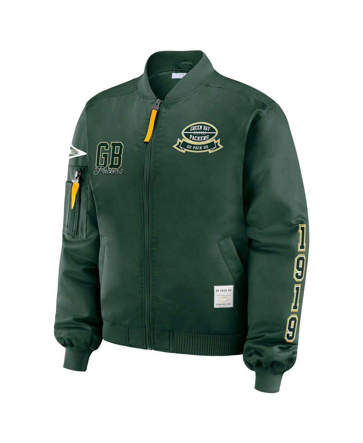 Wear By Erin Andrews Women's Green Green Bay Packers Patch Full-zip Bomber Jacket In Green