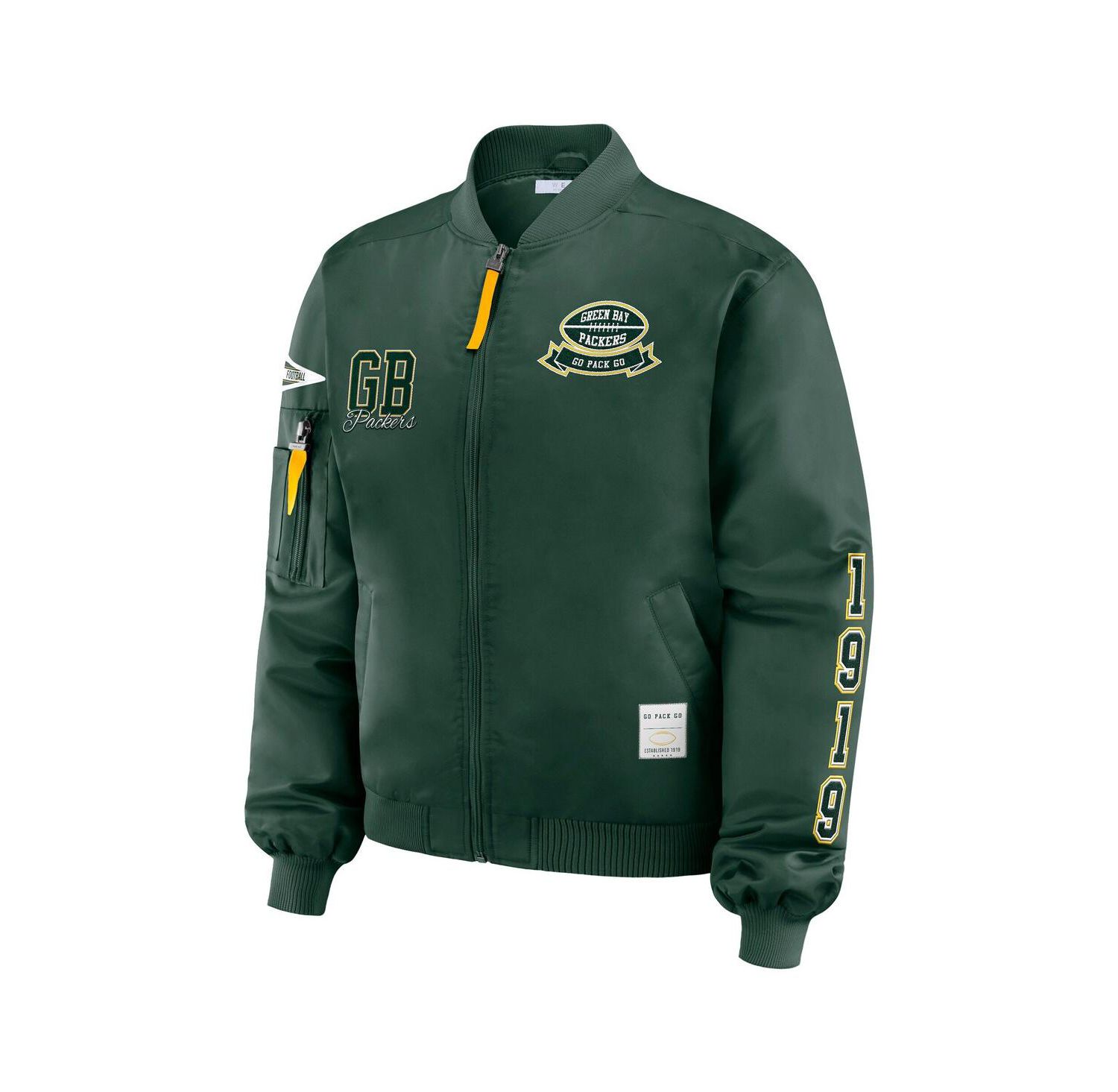 Women's Green Green Bay Packers Patch Full-Zip Bomber Jacket