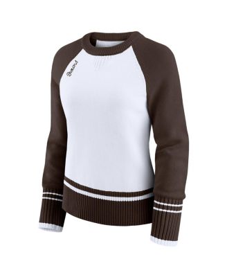 Women's White/Brown Cleveland Browns Color Block Raglan Sweater