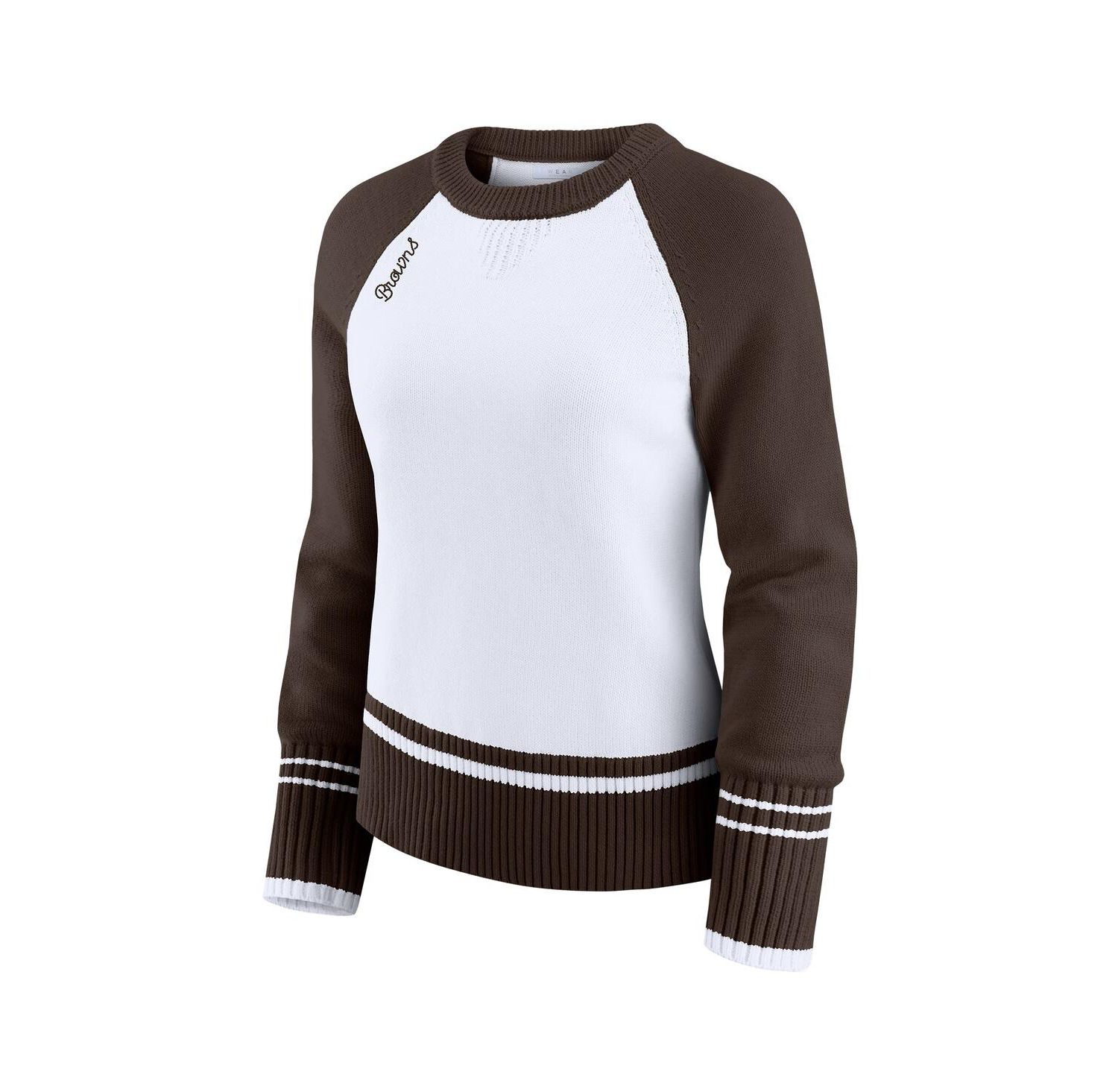 Women's White/Brown Cleveland Browns Color Block Raglan Sweater