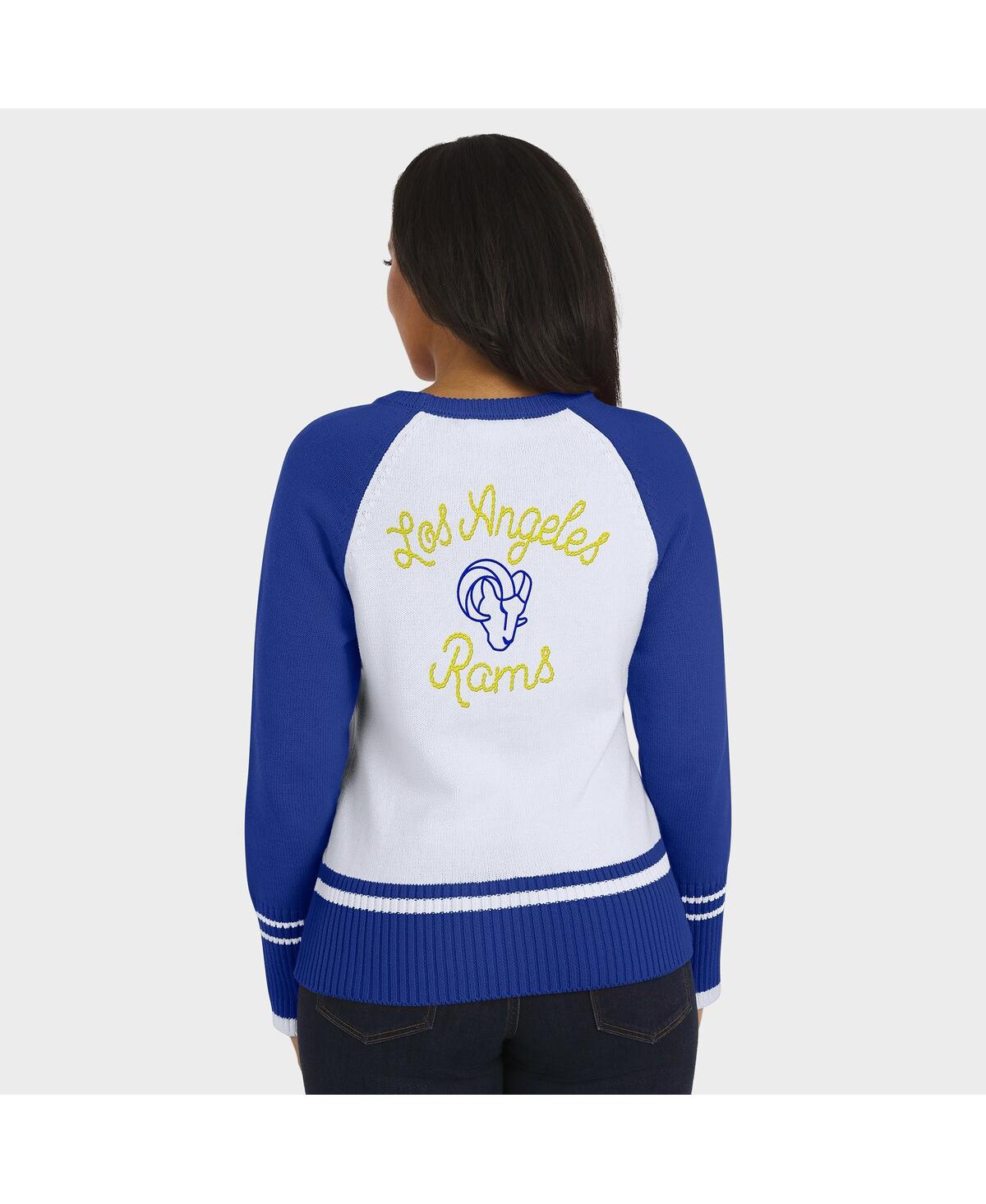 Wear By Erin Andrews Women's White/royal Los Angeles Rams Color Block Raglan Sweater In Blue