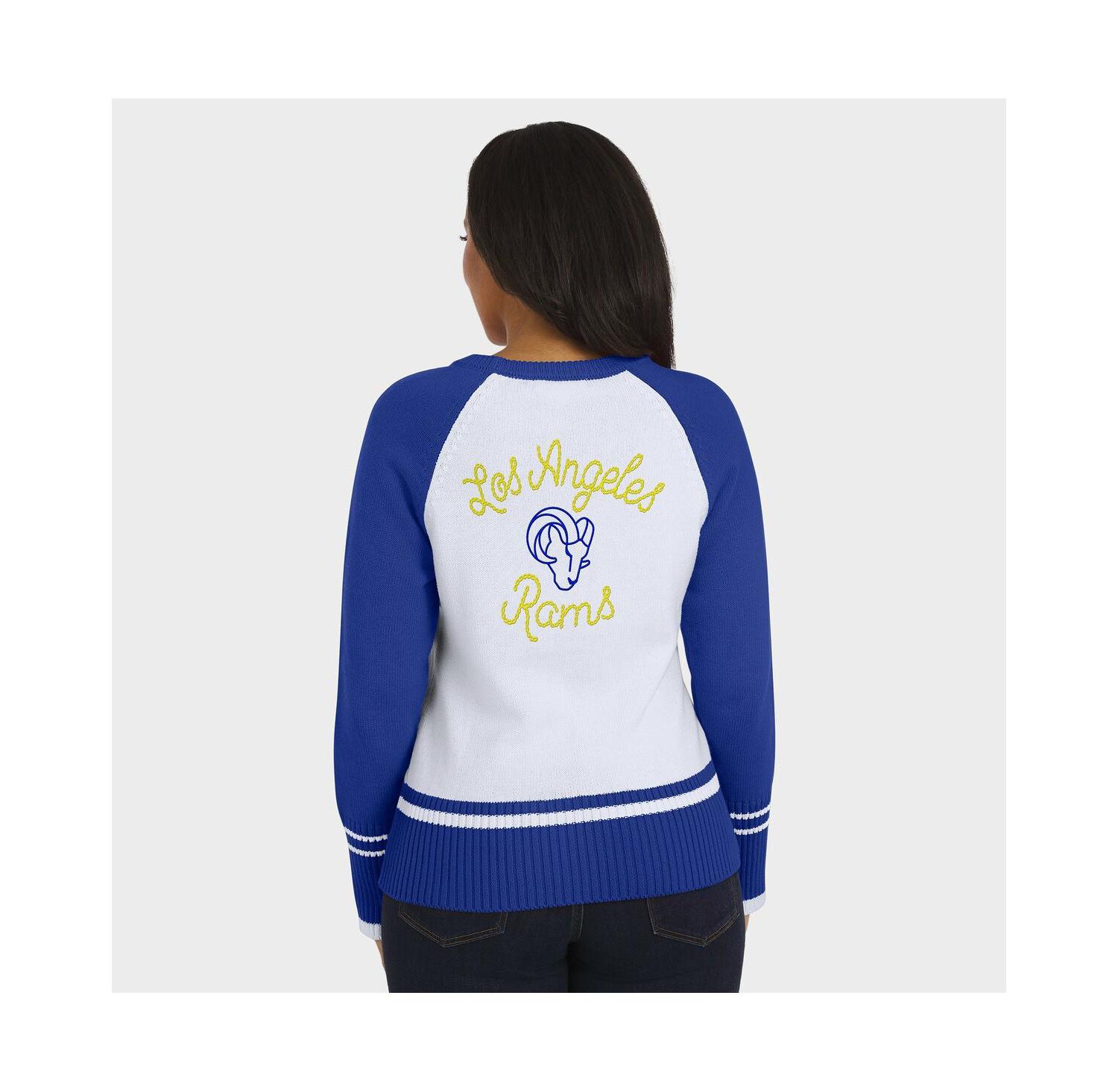 Women's White/Royal Los Angeles Rams Color Block Raglan Sweater