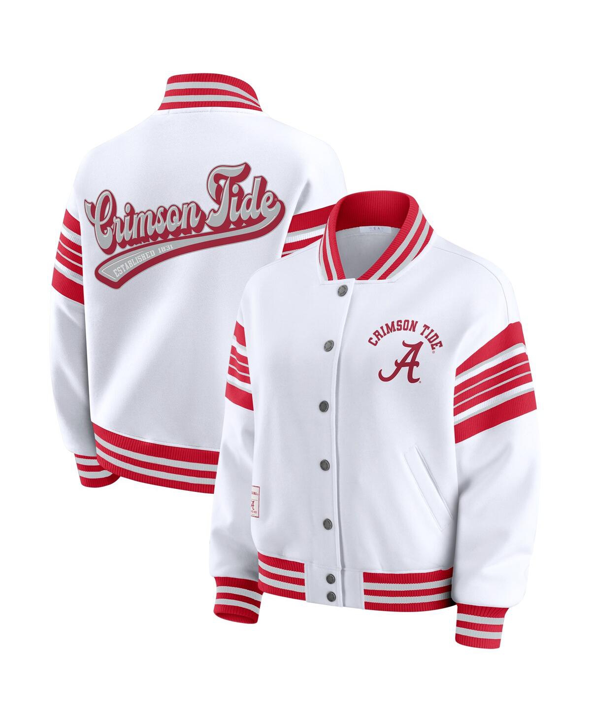 Wear By Erin Andrews Women's White/crimson Alabama Crimson Tide Satin Stitch Full-snap Fleece Sweatshirt Jacket In White