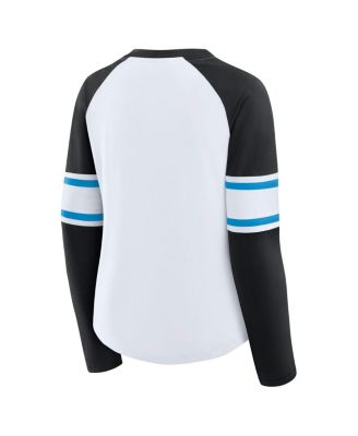 Women's White/Black Carolina Panthers Redzone Blitz Package Raglan Lace-Up V-Neck Long Sleeve T-Shirt