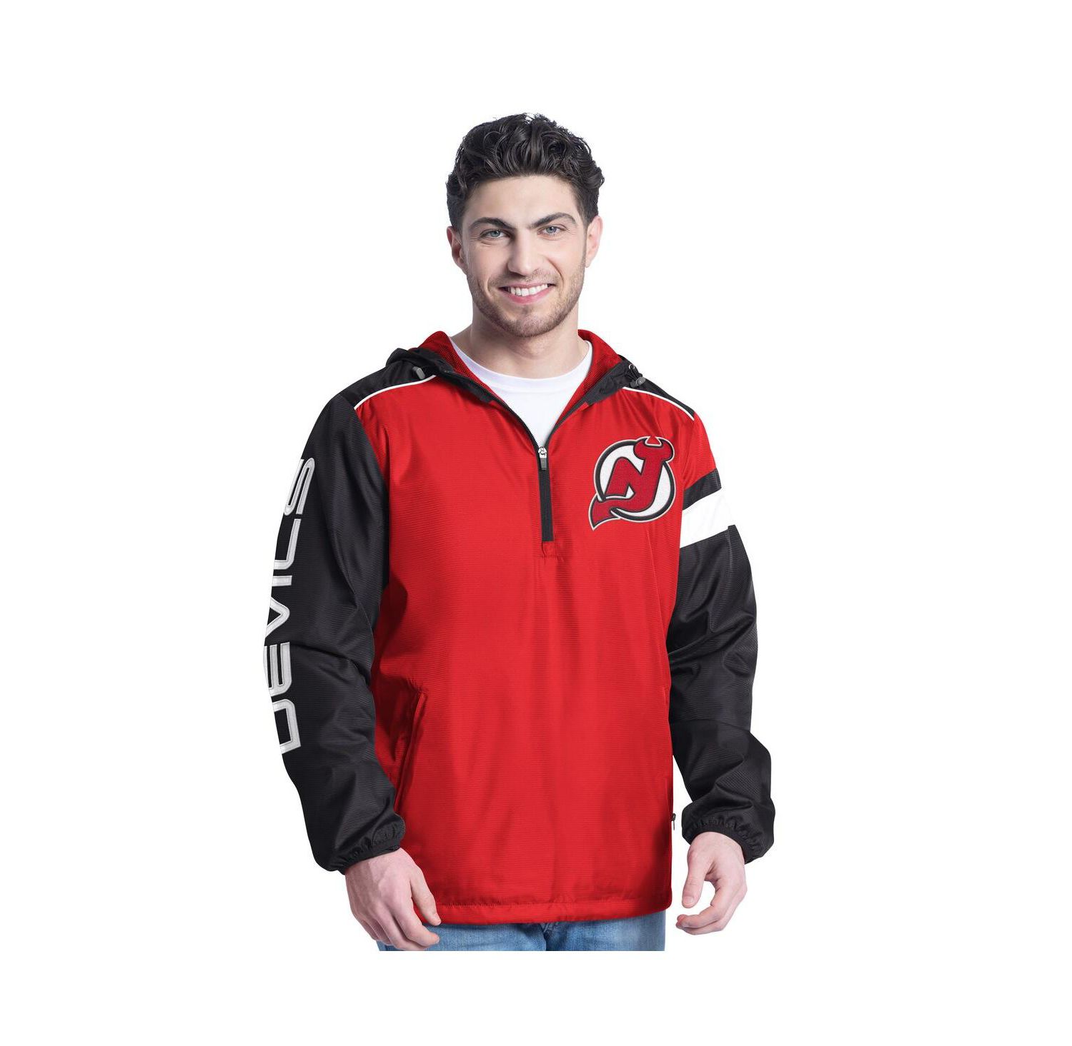 Men's Red/Black New Jersey Devils Lateral Half-Zip Hoodie Jacket