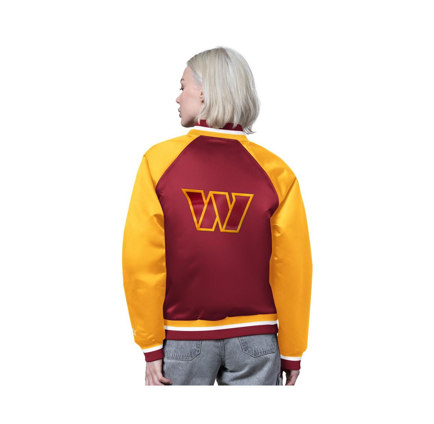 Women's Burgundy/Gold Washington Commanders Satin Full-Snap Vintage Varsity Jacket