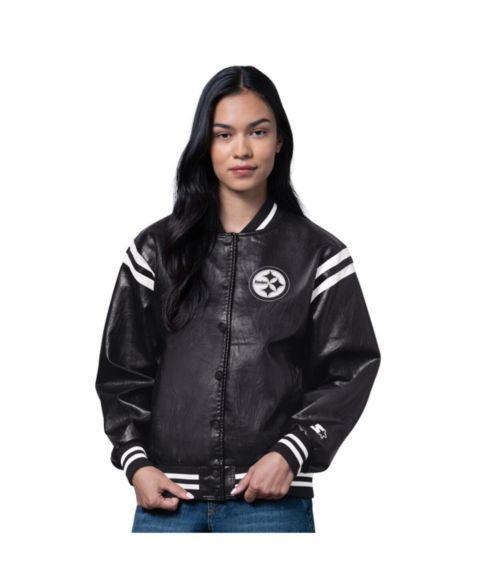 Женские куртки Starter Women's Black/White Pittsburgh Steelers High Heat Full-Snap Varsity Jacket