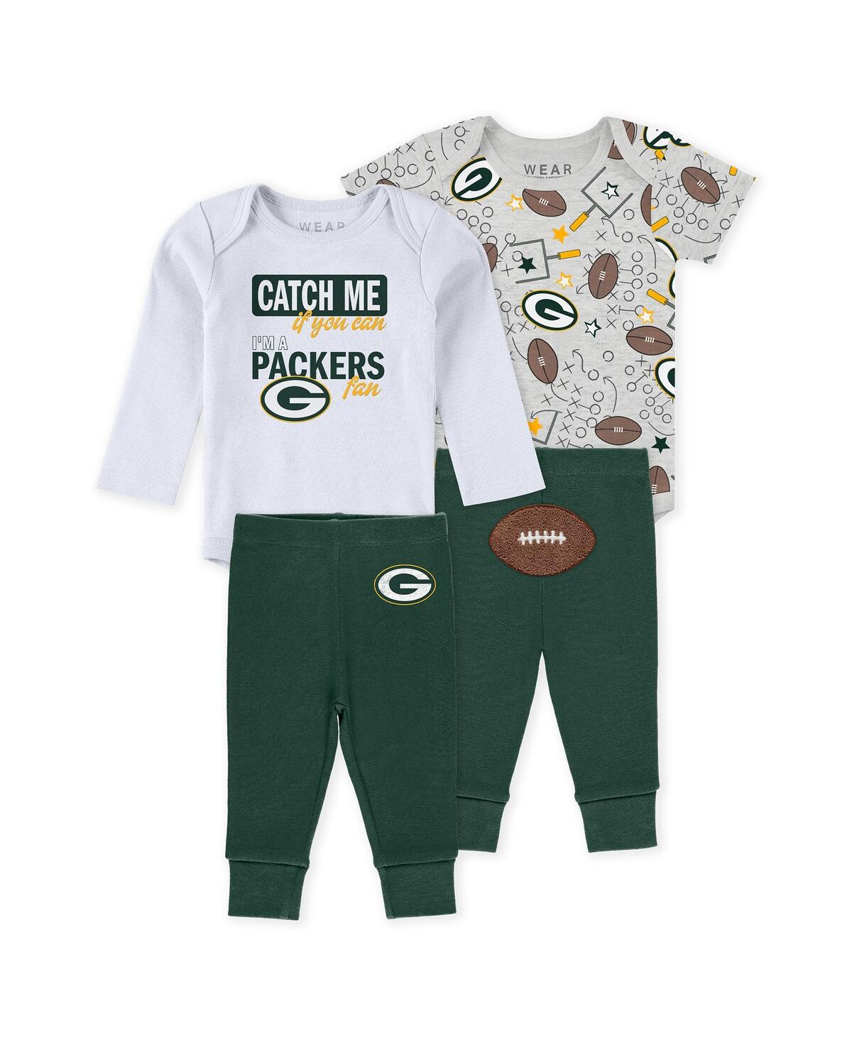 Wear By Erin Andrews Baby Boys And Girls Newborn 3-piece Green Bay Packers Turn Me Around Bodysuits Pant Set In Multi