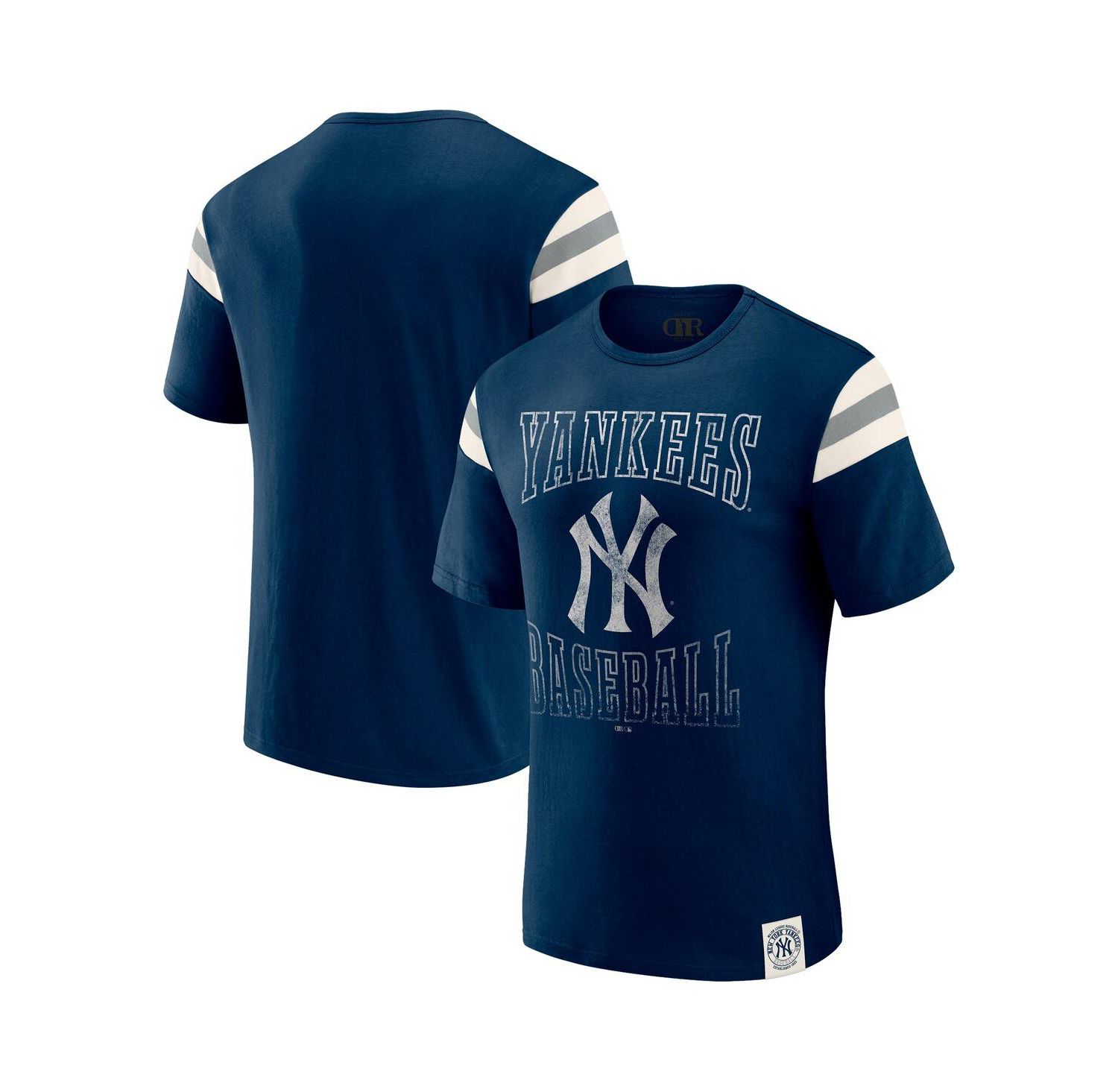 Darius Rucker Collection by Men's Navy New York Yankees Distressed Sleeve Stripe T-Shirt