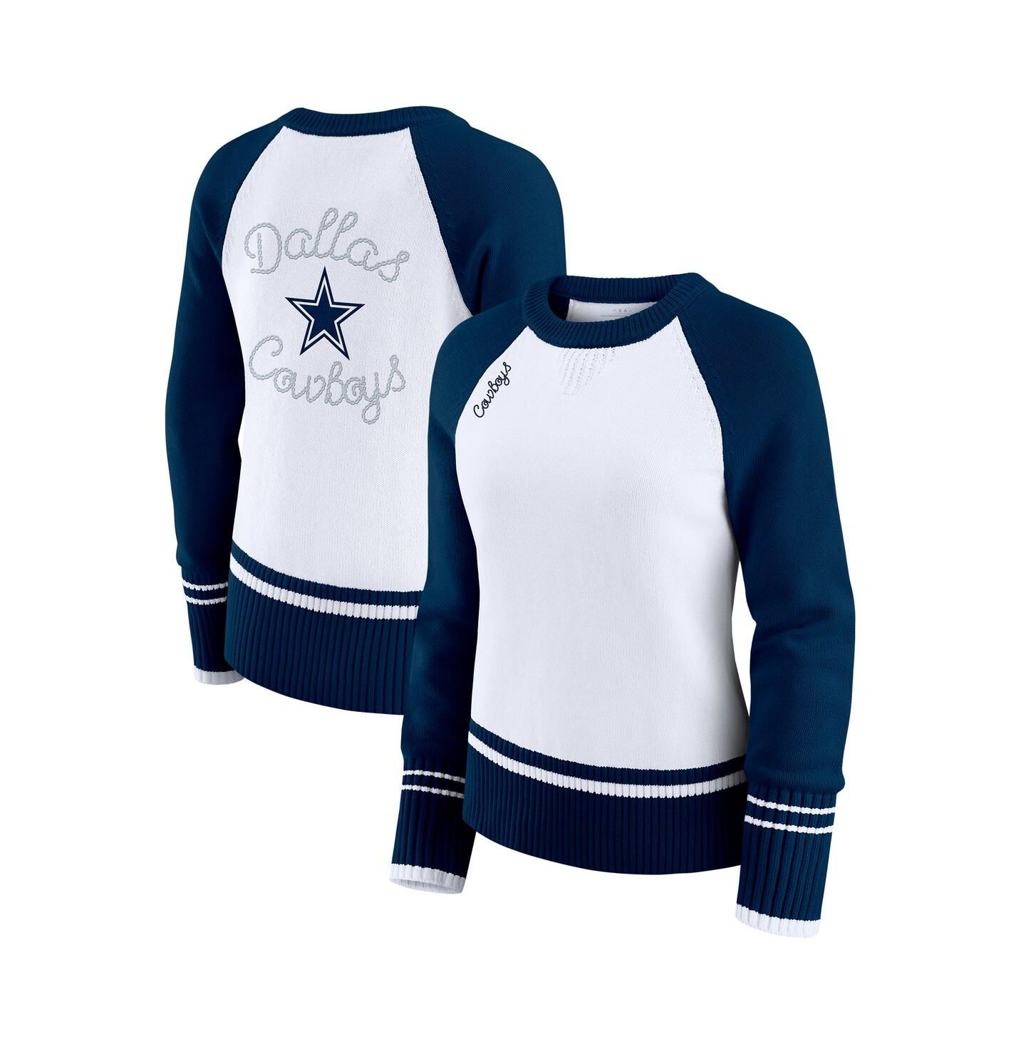 Женский свитер WEAR by Erin Andrews White/Navy Dallas Cowboys Color Block Raglan — фото 1