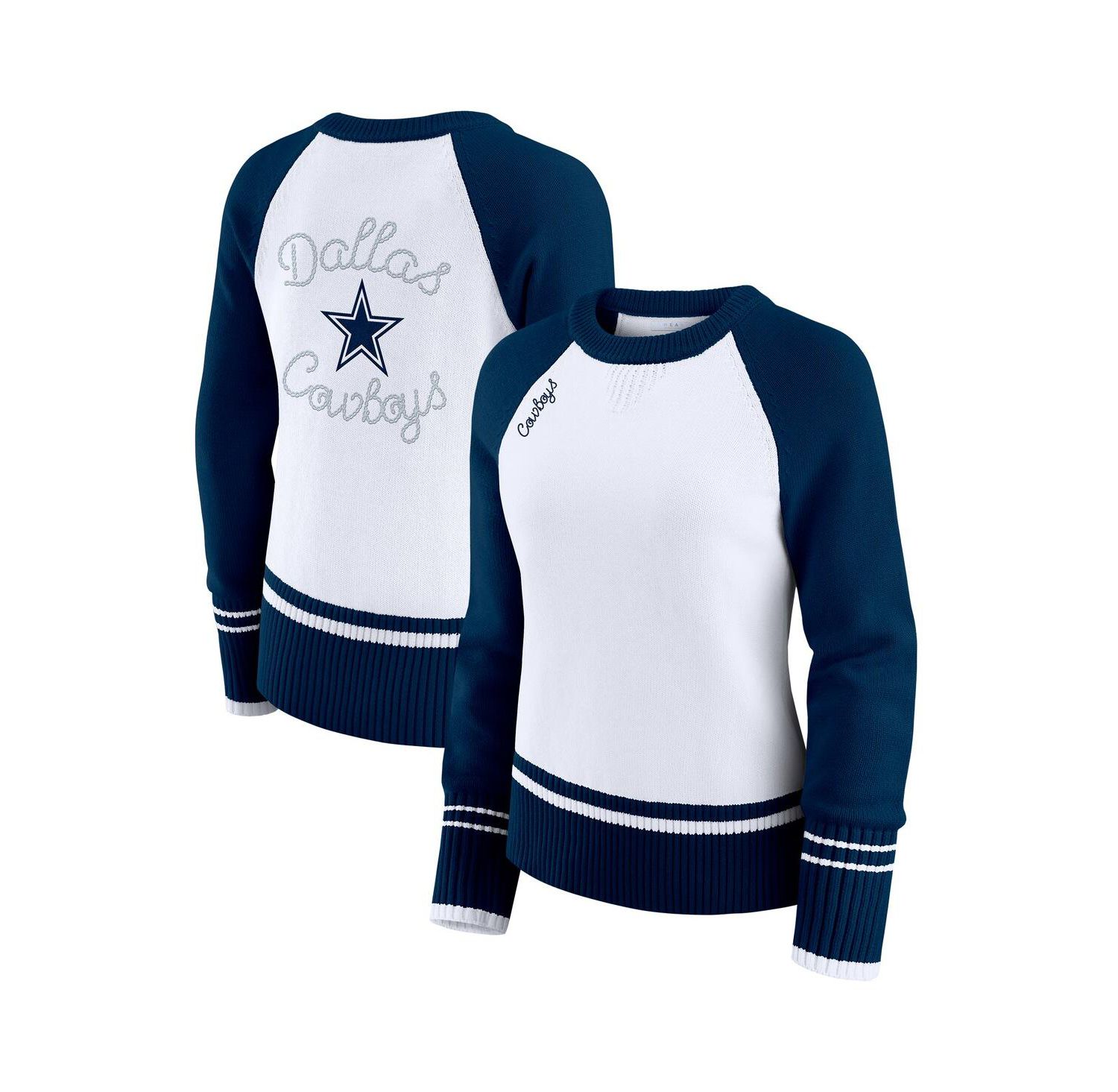 Women's White/Navy Dallas Cowboys Color Block Raglan Sweater