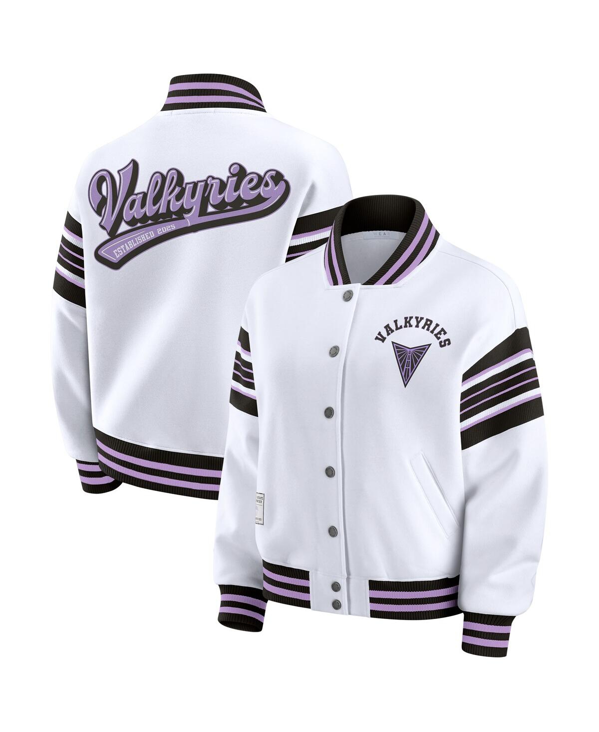 Wear By Erin Andrews Women's White/black Golden State Valkyries Full-snap Fleece Sweatshirt Jacket In White