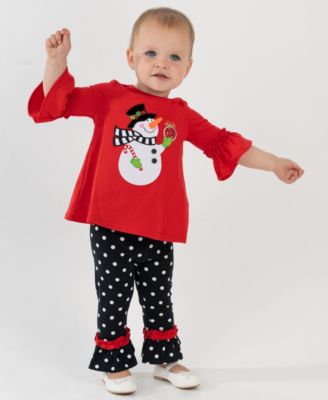 Rare Editions - Baby Girls 2-Piece Snowman Applique Top and Polka Dots Leggings Set