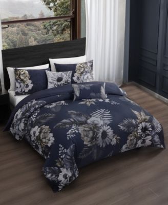Forget Me Not 100% Cotton Sateen 5 Piece Reversible Comforter Set, Queen