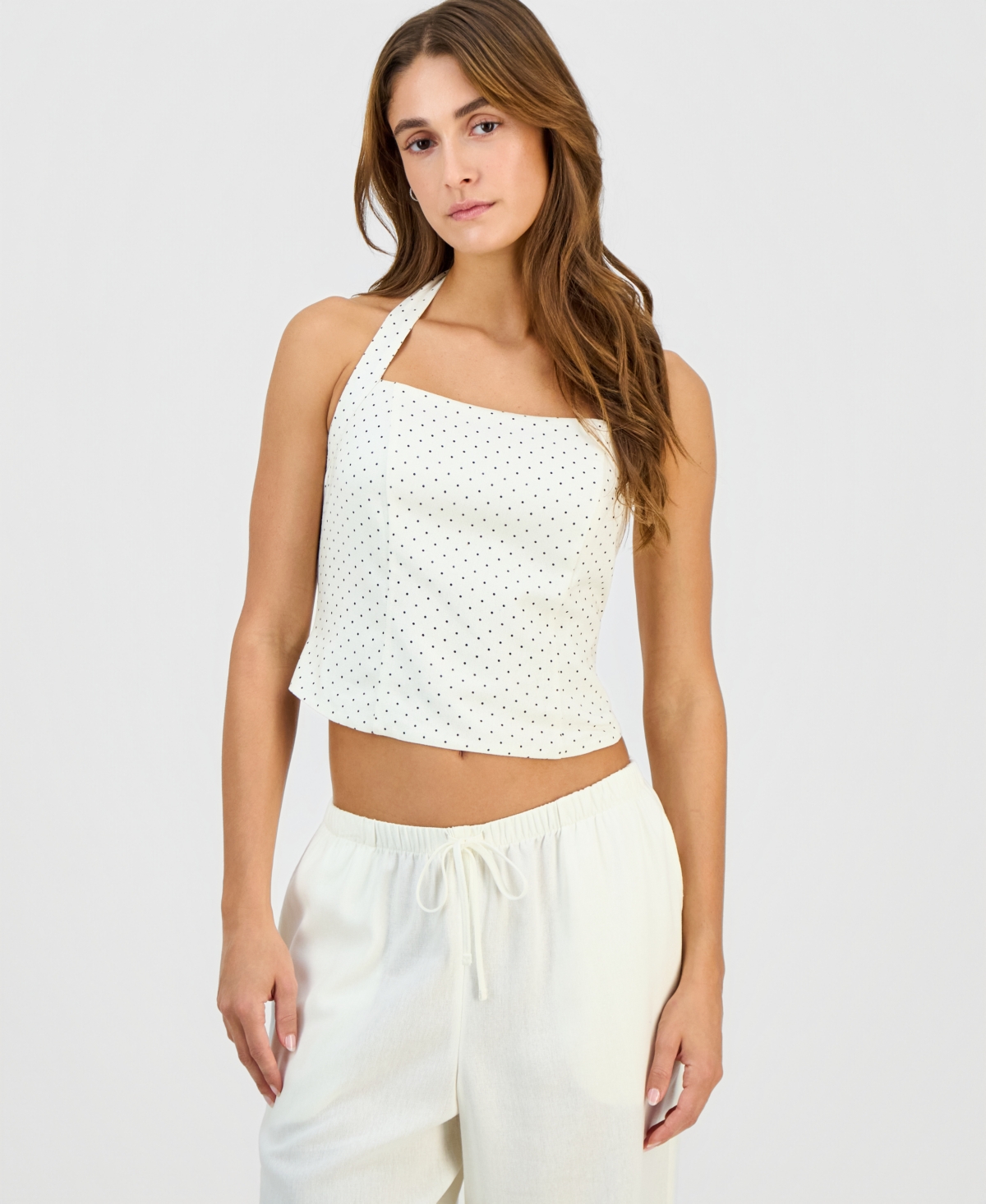 Hippie Rose Juniors' Linen Halter Top In White