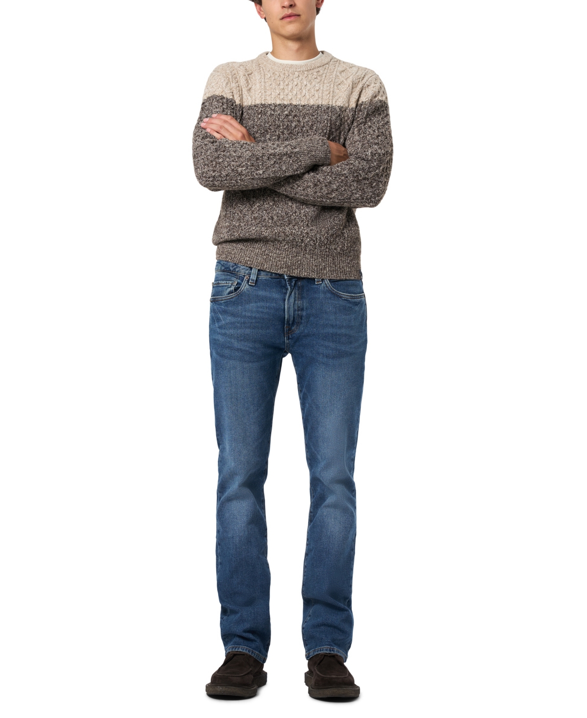 Buffalo David Bitton Men's Wintor Colorblock Cable Knit Sweater In Brown