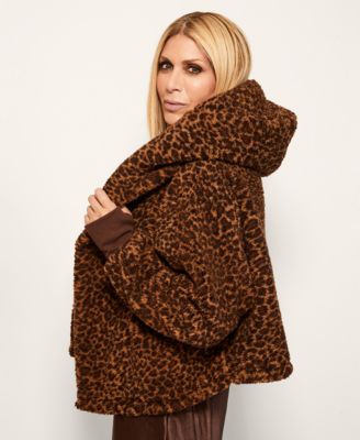 Patterned Hooded Cropped Length Button Front Lounger Jacket