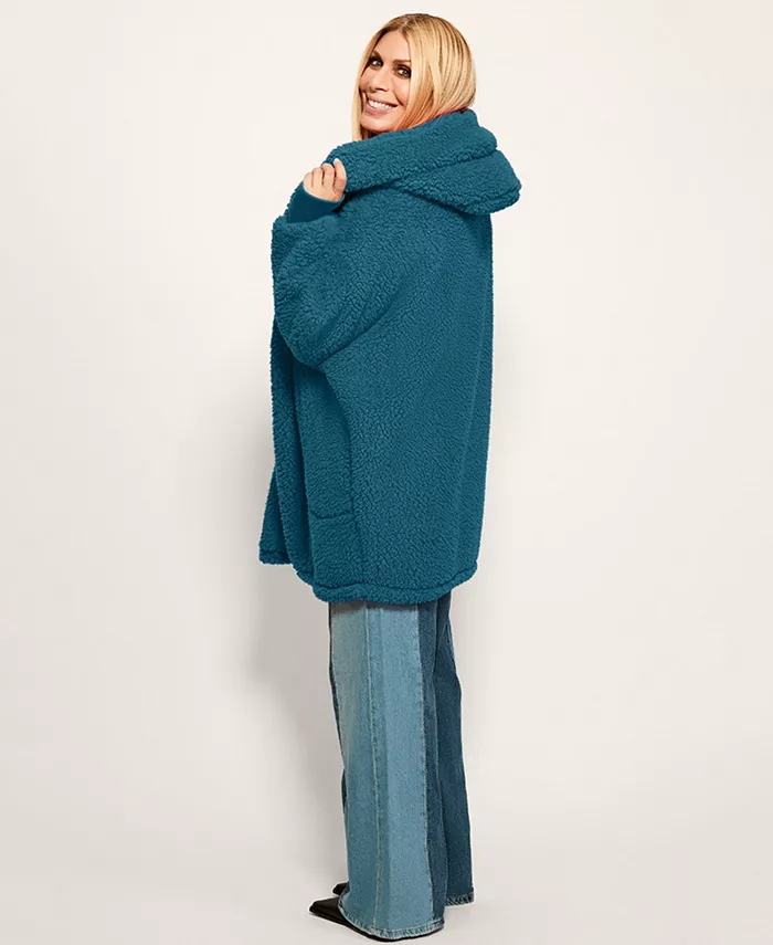 Hooded Sherpa Button Front Lounger Jacket - thumbnail 5