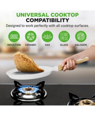 17.3” Non-Stick Crepe Pan with Wooden Spreader (NCMKCP0024WT) - White Cream Marble