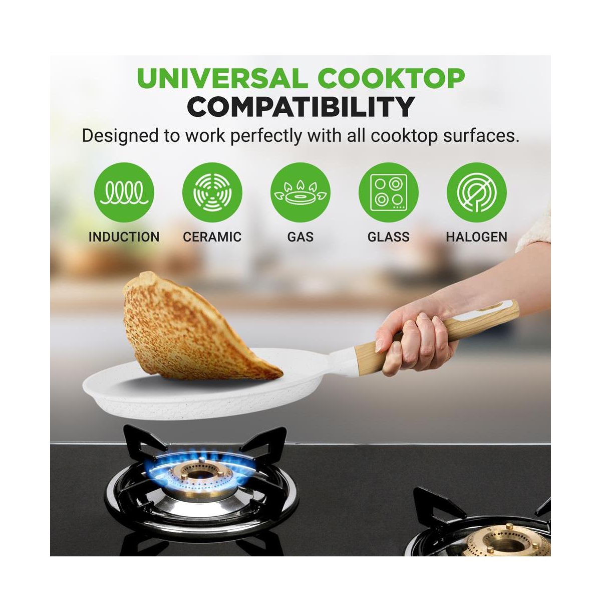 NutriChef 17.3” Non-Stick Crepe Pan with Wooden Spreader (NCMKCP0024WT)